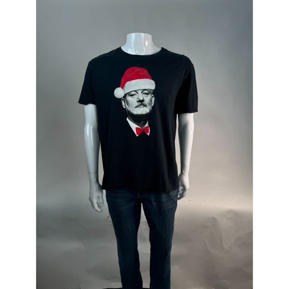 Anvil Ring Spun Bill Murray Santa Holiday TShirt Lg Black Cotton - Picture 9 of 16